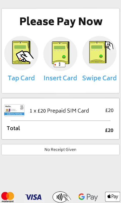 Tubular SIM kiosk purchase screen